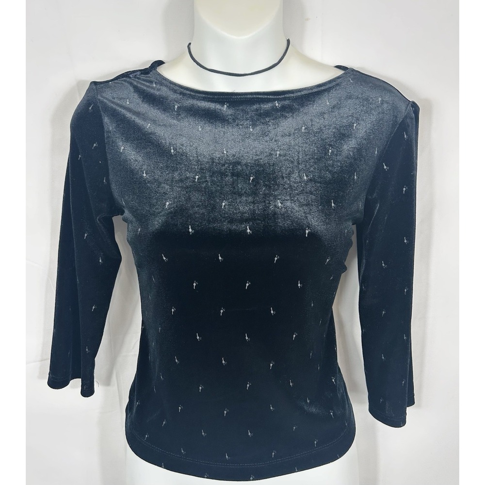Vtg Rabbit Designs Black Burnout Velvet Top Y2K 90s Fairy Goth Celestial Size 2P